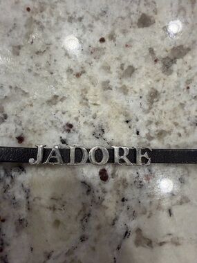J'Adore Silver Letter Accent Black Leather Bracelet by DIOR